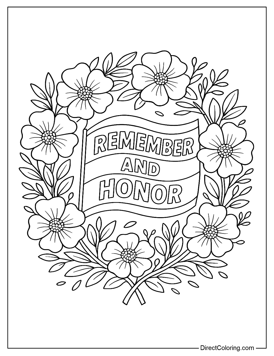 Memorial Wreath with Banner Coloring Page
